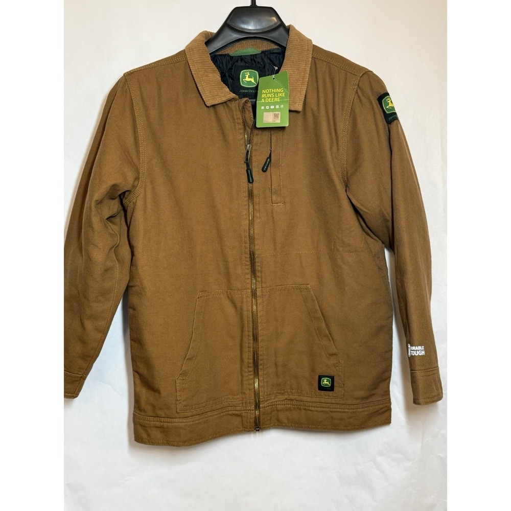New John Deere Boys M Tractor Work Jacket- Canvas Full Zip w/ Pockets XL 14/16